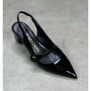 Stuart Weitzman Black Pointed Toe Mary Jane Slingback Pump Size 6.5 B Ret $395